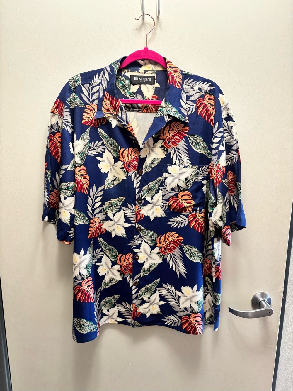 Men's 100% silk Navy Tropical Floral Camp Shirt